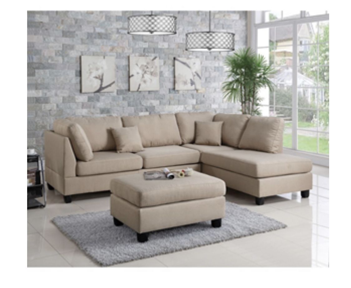 Gorgeous Sand Colored 3 Piece Sectional Set