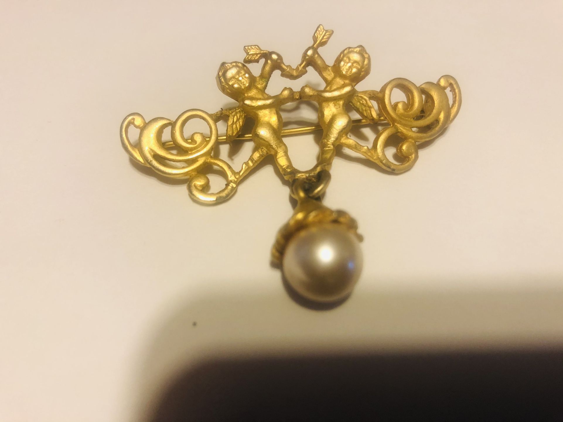 Vintage Brooch Pin Two Angles With Faux Pearl 2 Inches
