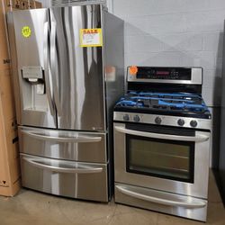 LG 2pc Set: 36in 4-door Fridge & Gas Stove Stainless Working Perfectly 4-months Warranty 