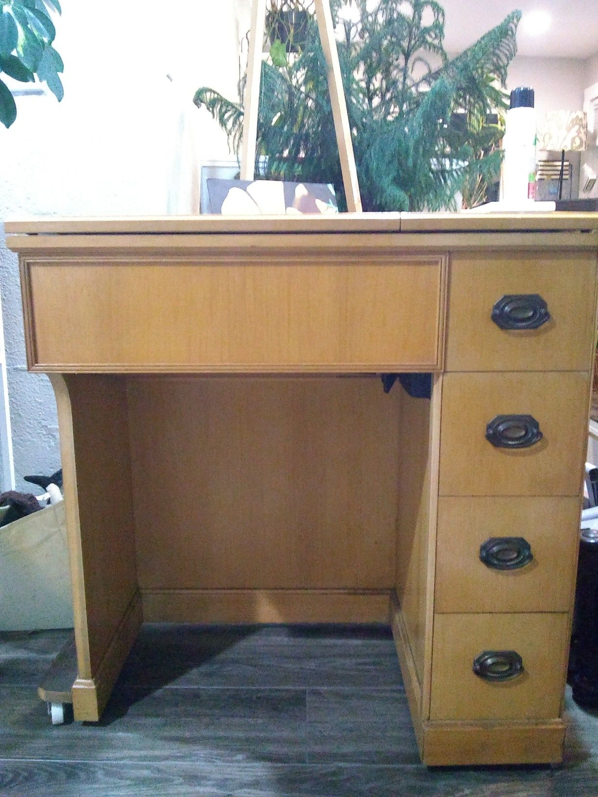 Antique desk with built-in Sew-Gem Sewing Machine