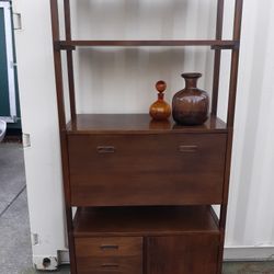 Danish Mid Century Modern Drop Front Desk Secretary Wall Shelf Unit Great Condition