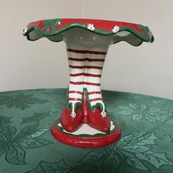 Elf Legs Ceramic Cake Stand / Holiday Pedestal 