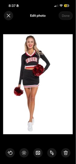 Cheer Set Women’s Medium (8-10) Adult Size 3 Pcs Top, Skirt, Pom Poms Black/red/white made in China, brand modern hero, 3 piece Halloween women’s adul