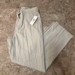 Cubavera mens Drawstring Linen-Blend Pants Medium 30 Elastic Waistband beige-new