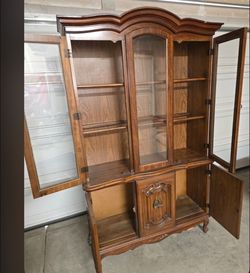 French Provincial Wood China Cabinet Hutch