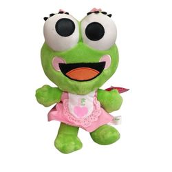 Sweet Frog Yogurt Mascot Fully Rely On God Girl Pink Heart Dress  8in Plush  Stuffed Animal
