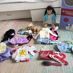 American Girl Doll + Bed, High Chair, And Clothes 