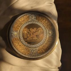 Antique Islamic Egyptian Scene Cairoware Copper Silver Plate/Wallhanging 9 3/4"