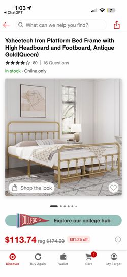 Queen bed frame gold