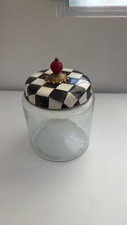 Makenzie Childs Courtly Check cookie jar