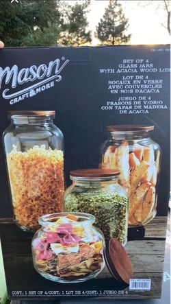 Mason Craft & More Set of 4 Glass Jars with Acacia Wood Lids