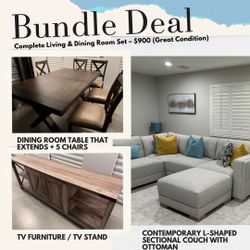 Complete Living & Dining Room Set – $900 (Great Condition)