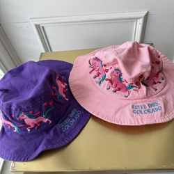 Twin Kids Unicorn Bucket Hat Set Purple & Pink Embroidered