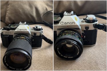 Canon AE-1 Program Lot of 2 35mm SLR Film Cameras + Lens Untested AS-IS