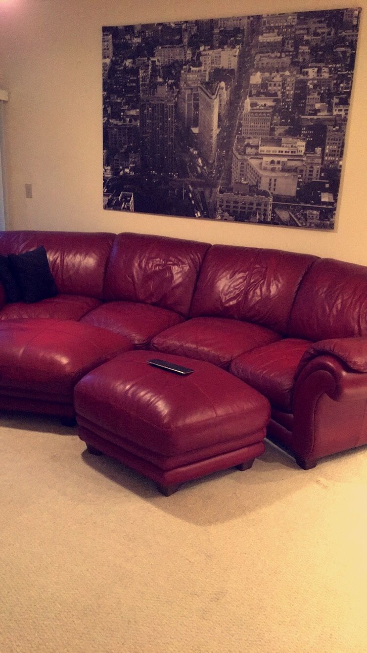 Red Curved Leather Sofa