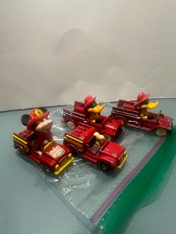 Vintage Disney and Peanuts Die-Cast Fire Truck Toy Lot