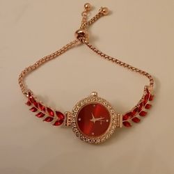 Red Feathered Gold Chain Watch 