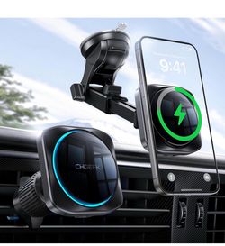 CHGeek for 15W Magsafe Car Mount Charger, iPhone Wireless Car Charger Magnetic Car Phone Holder Mount Fit iPhone 15 14 13 12 Magsafe Case, Vent/Windsh