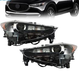 Pair Headlights Assembly 2017-2021 Mazda CX5 CX-5 LED Black driver Passenger Side headlamps