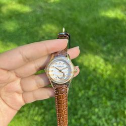 Stuhrling Original Women's   Leather Strap Diamond face Quartz Watch
