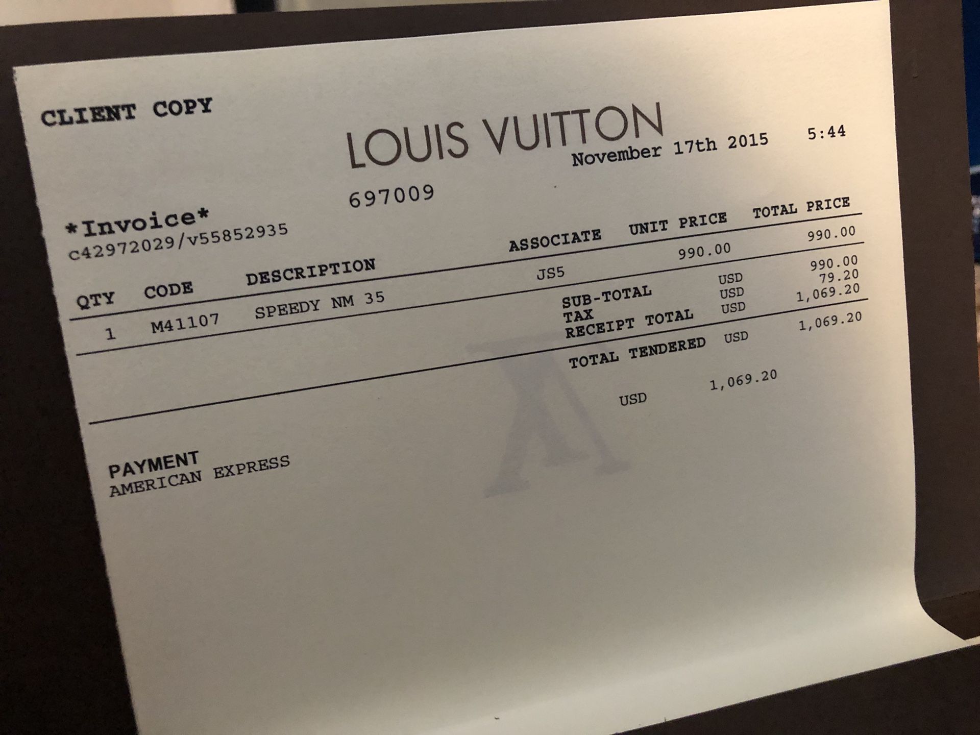 Louis Vuitton Receipt Copy
