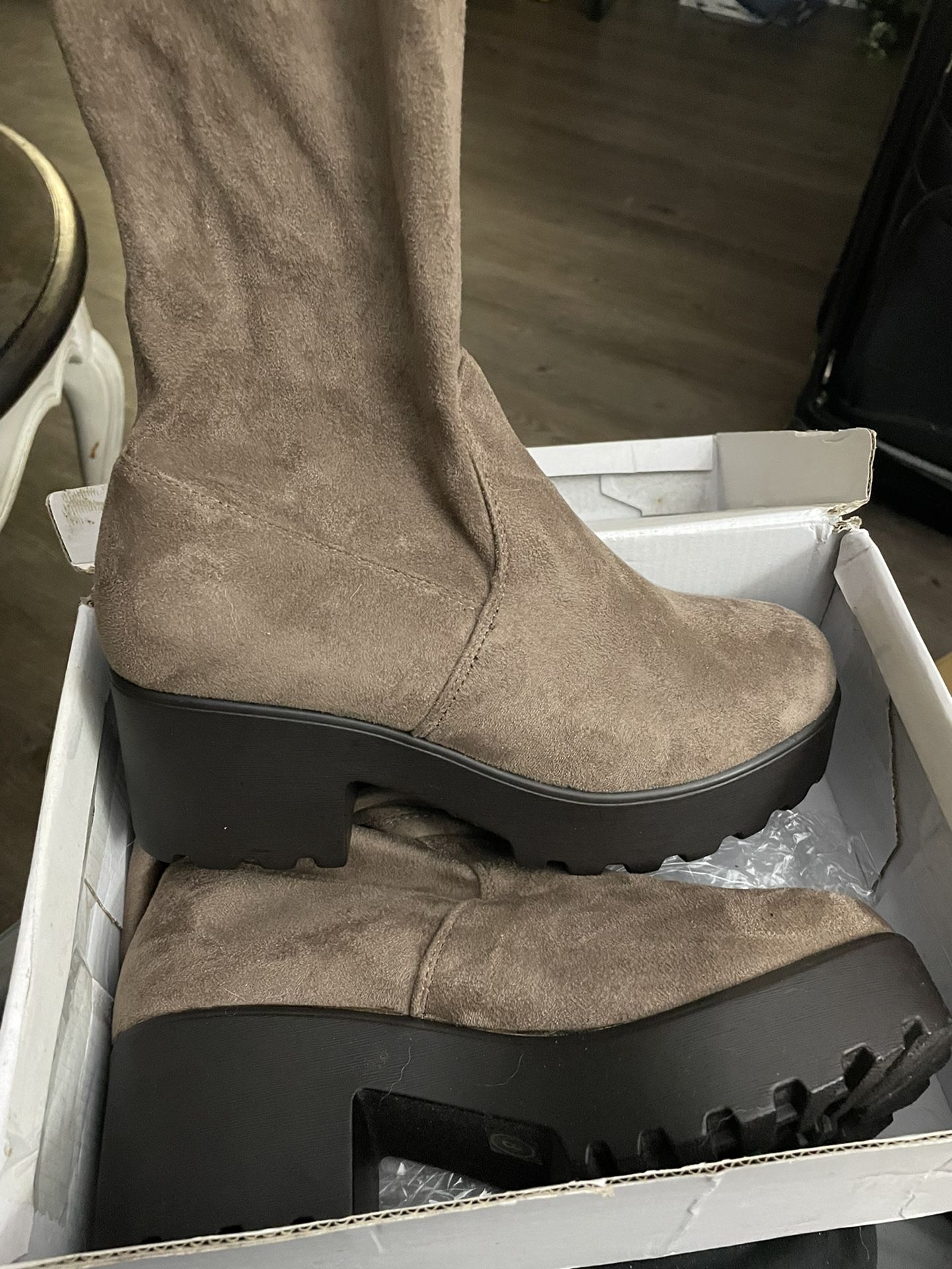Beige Suede Size 8 Thigh High Boots
