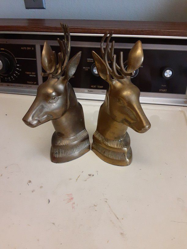 Pre-owned Brass Stag Head Bookends 