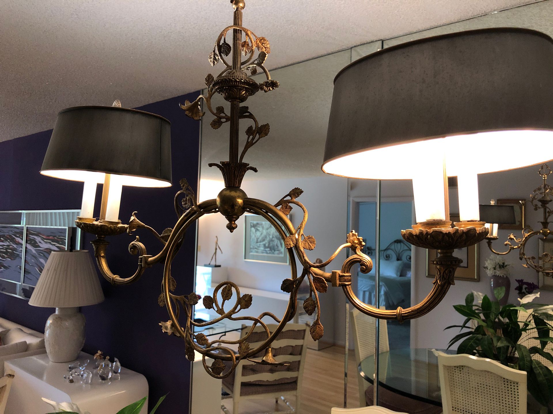 Antique brass and pewter chandelier