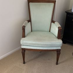 Antique Wooden Armchair With Velvet Fabric