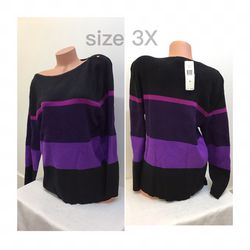 Ralph Lauren black violet purple stripe sweater tunic size womens 3X new with tags