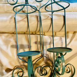 Wrought Iron Wall Candle Holder 25” Rustic Scroll 