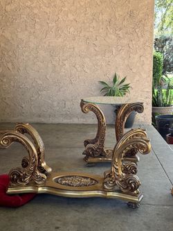 Louis XV style (Rococo) giltwood console table base or low coffee table base and side table