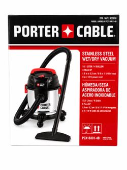 Porter Cable 5G Stainless Steel Wet/Dry Vacuum 4.0 Peak HP Motor