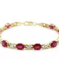 TENNIS BRACELET NATURAL  RUBY GEMS & DIAMONDS IN 10K SOLID YELLOW GOLD