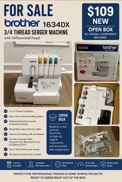 New Brother - Sewing 1634DX Thread Serger / Sewing Machine /Sew/ Juki