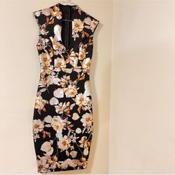 GU Black & Gold Floral Bodycon Sexy Metallic Dress S - AKIRA