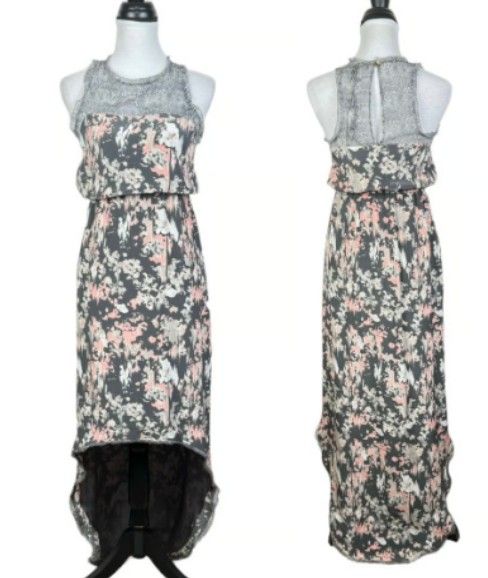 Printed Silk Crepe Iden High Low Sleeveless Maxi Dress