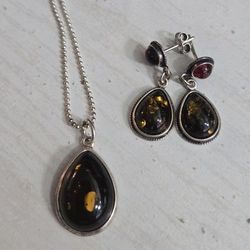 Baltic Amber Pendant 925 Set