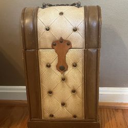 Wooden Double Wine Box Carrier Brown Leather  Vintage Style 