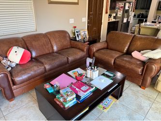 Faux leather couch set with two tables