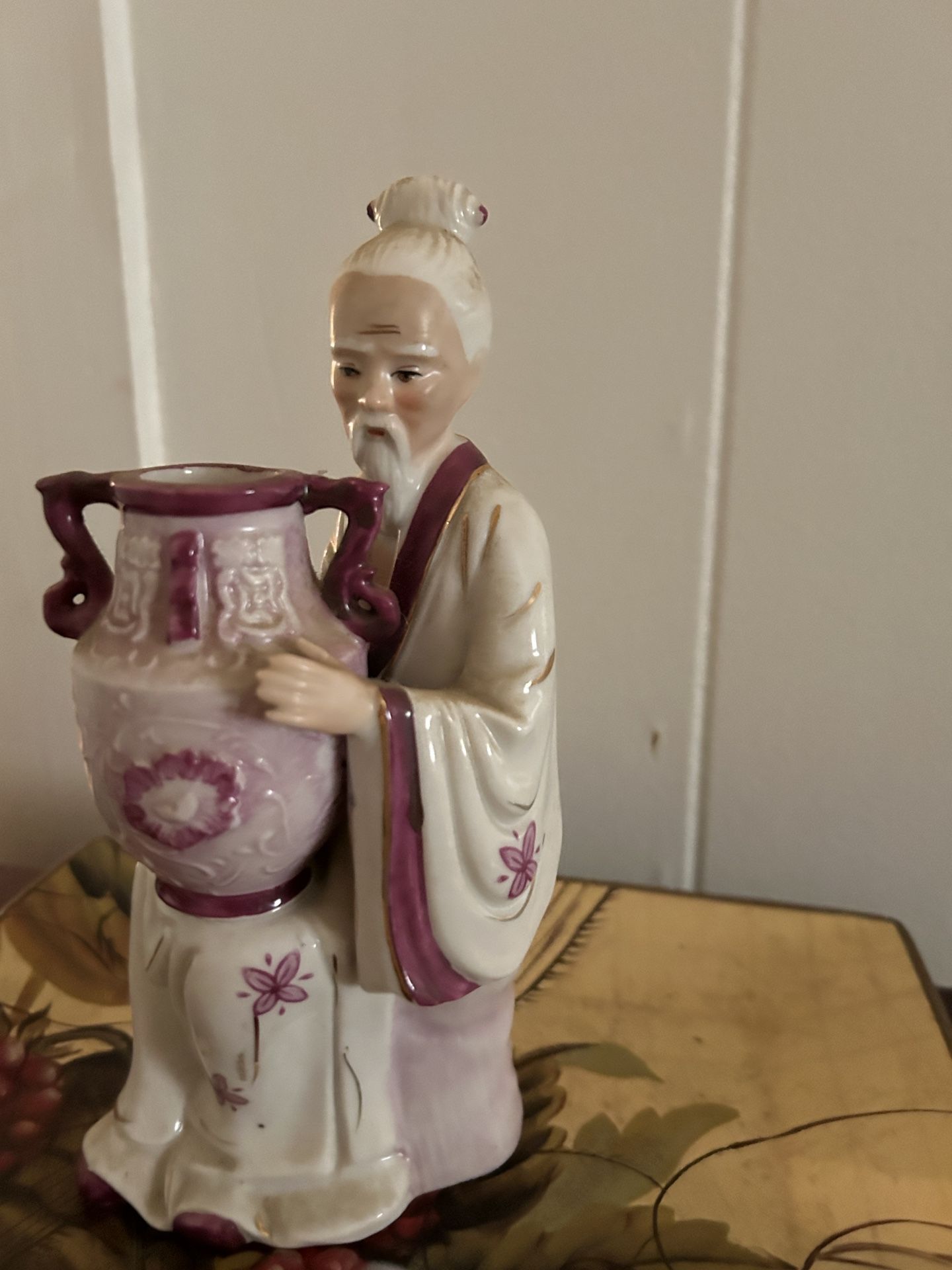 Small Purple And White Japanese Figurine