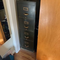 Antique WWII Vintage Four Drawer Vertical Wooden File Cabinet