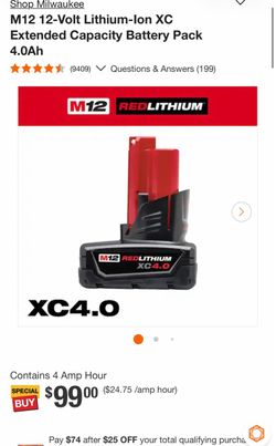 Milwaukee M12 RedLithium XC4.0 Battery