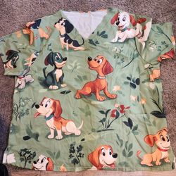Ladies Scrub Top - Doggies (4X)