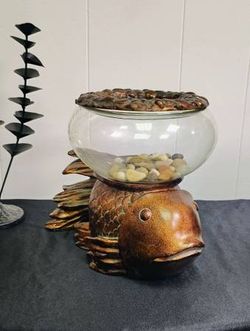 Asian Koi Fish Statue Decor Fish Bowl