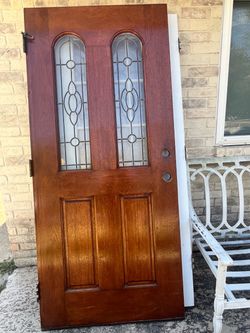 Solid Wood Entry Door with Leaded Glass