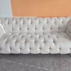 90 3/4" Wide Tufted White French Sofa