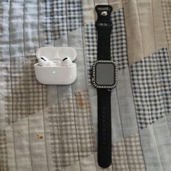 Apple Watch SE Gen 2 With Protective Case And Screen Protector And Apple Air Pod Pros 