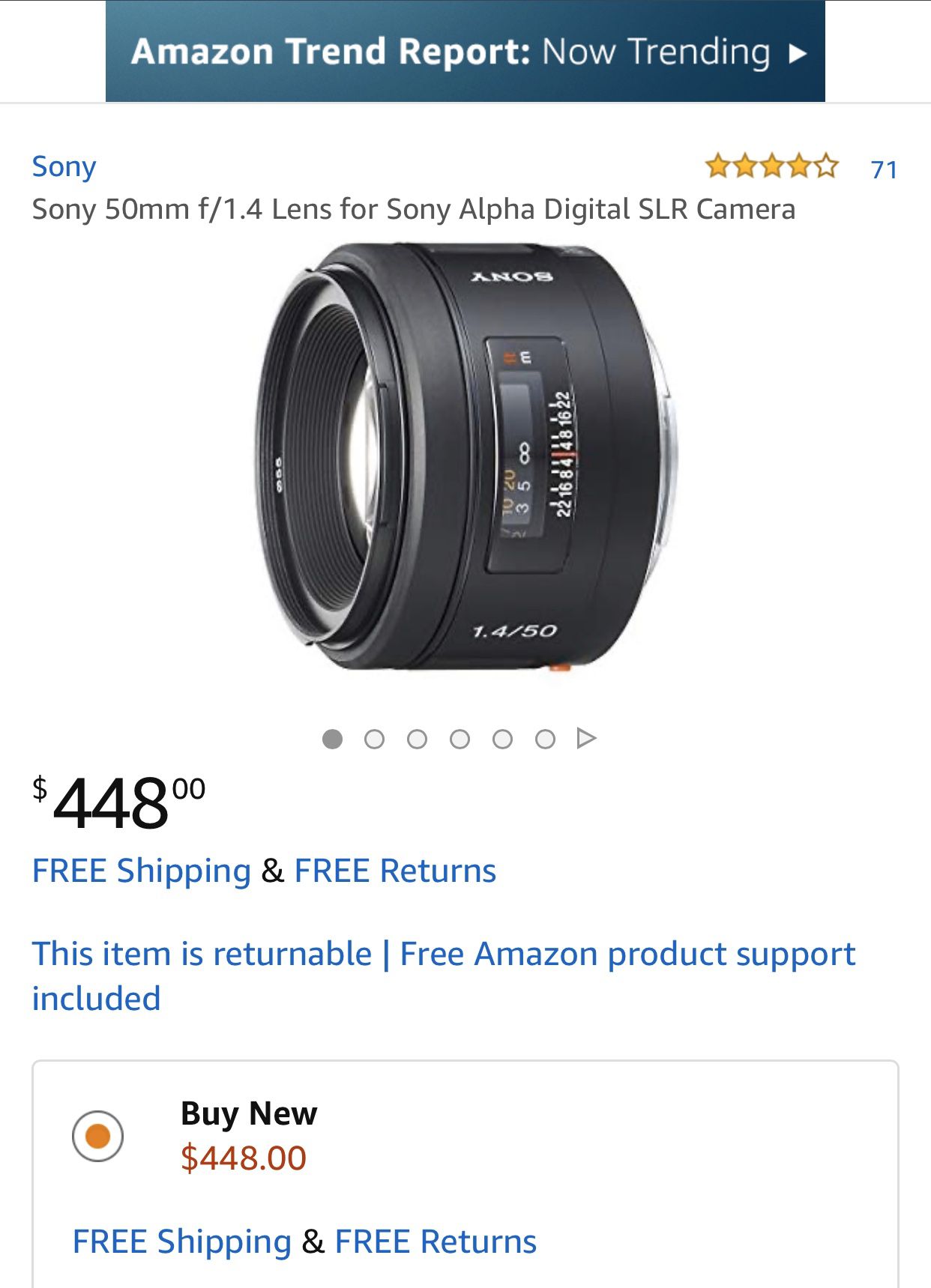 Used Sony 50mm F/1.4 Lens A Mount