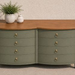 Sage Green Curved Front Dresser – 8 Drawer Storage